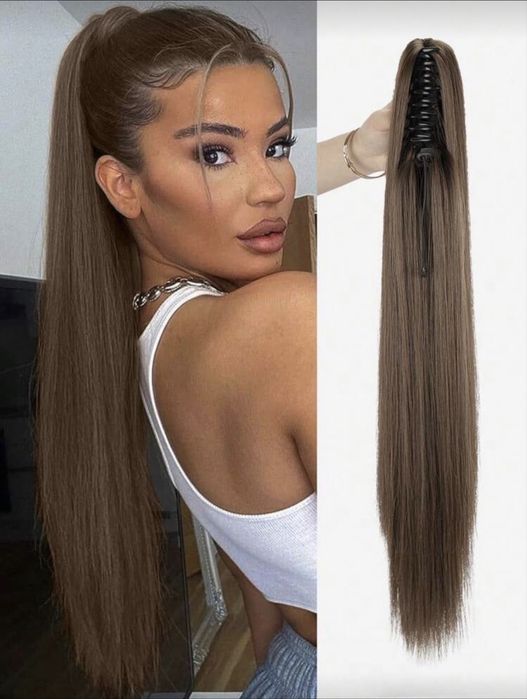 Дълга опашка за коса с щипка