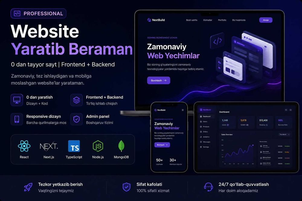 Web Sayt Yaratish Xizmati | Tez, Zamonaviy va Sifatli