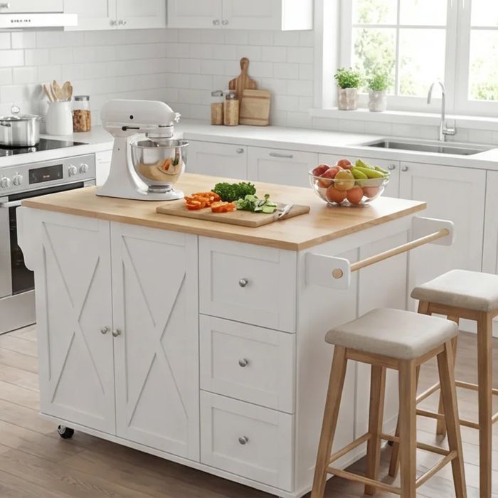 143 см кухненски остров , количка за съхранение с подвижни колела