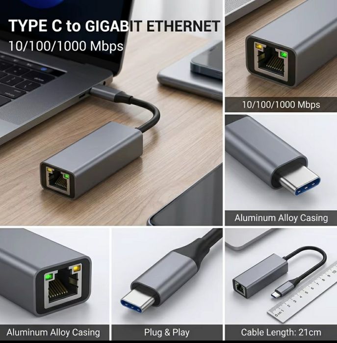 Type C Internet Adaptor -TIP C Placa Retea RJ45