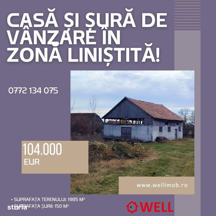 Casă și șură de vânzare în zonă liniștită!