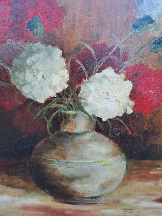 tablou vechi pictura pe carton gros 82/62 cm semnat