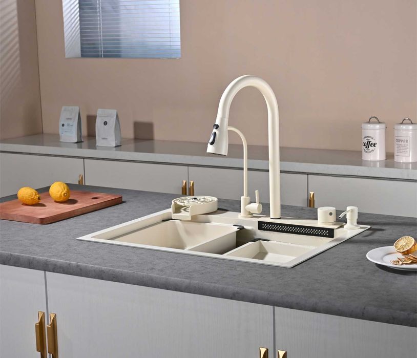 60см Бежова мултифункционална кухненска мивка