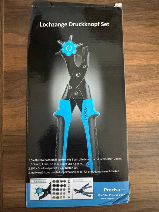 Kit marochinărie Perciva – clește capsator, capse și nituri piele, nou