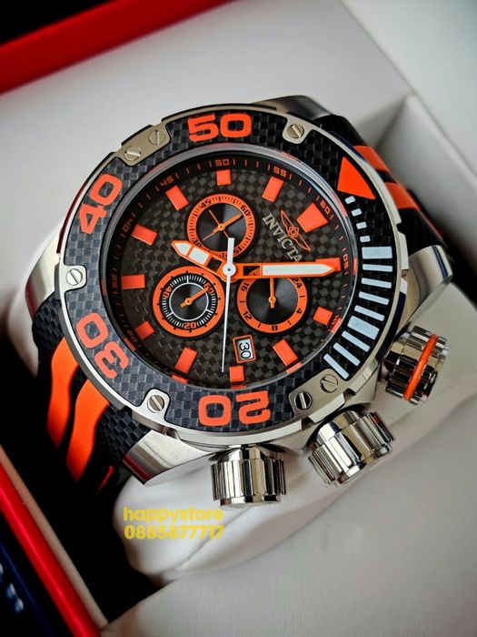 INVICTA Carbon Silver/Orange 52 mm, Инвикта нов ръчен часовник