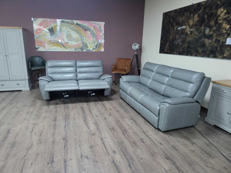 Американски сив кожен комплект тройка и двойка La-z-boy