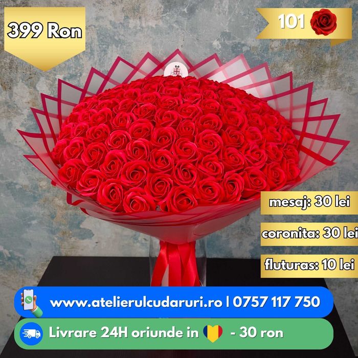 Buchete Trandafiri Sapun & Stitch & Sclipici cu Livrare