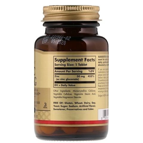 Zinc Solgar 50mg 100 tabl Цинк от Solgar из Америки