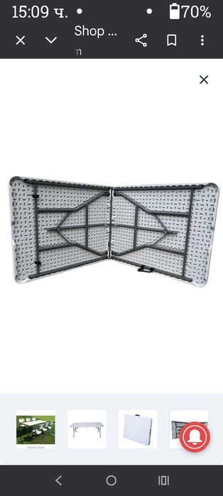 Сгъваема маса 180 x 74 x 74 см - Правоъгълна, бяла, за 6/8 души - Градинска маса - Къмпинг маса