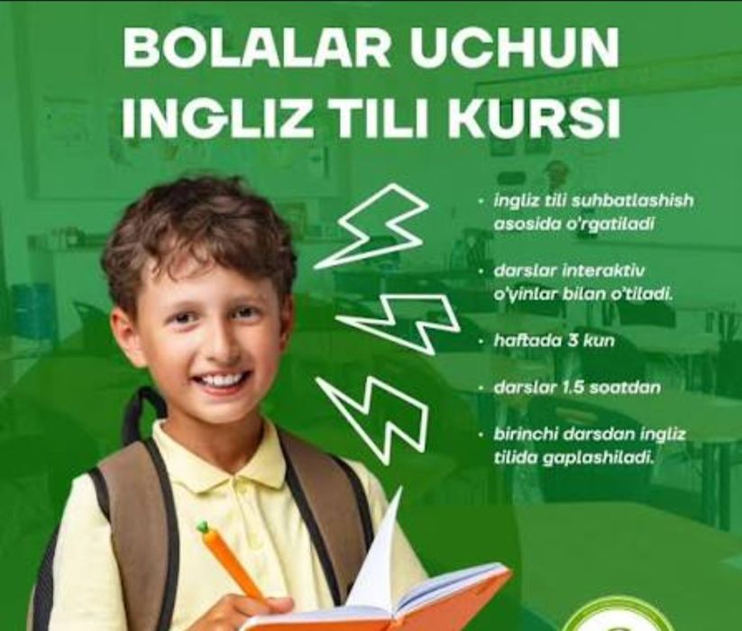 Ingliz tili kursi arzon narxda barcha bolalar uchun