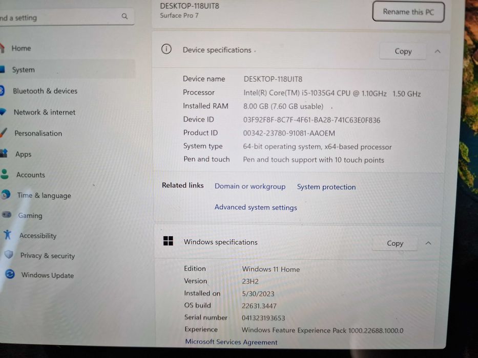 Microsoft Surface Pro 7 1866 / i5-1035G4 / 8GB / 128 GB / Win 11