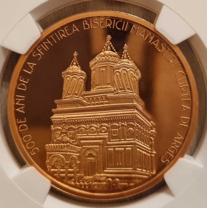 Set 3 monede BNR, aur, argint, tombac Curtea de Argeș gradate NGC PF69