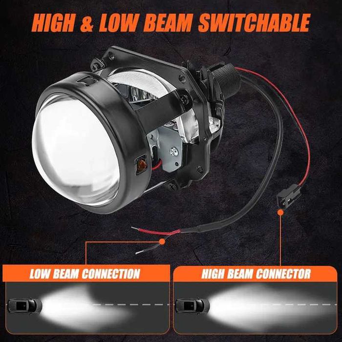 Set 2 Lupe BILED Bi LED 2.5 Inch Faza Scurta Lunga 100W/set, 20.000LM