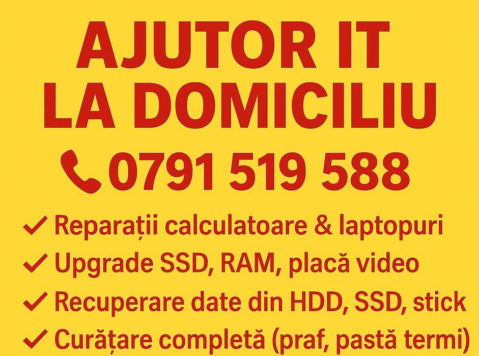 Reparații laptop, calculatoare,curățare,upgrade ,instalare windows  11