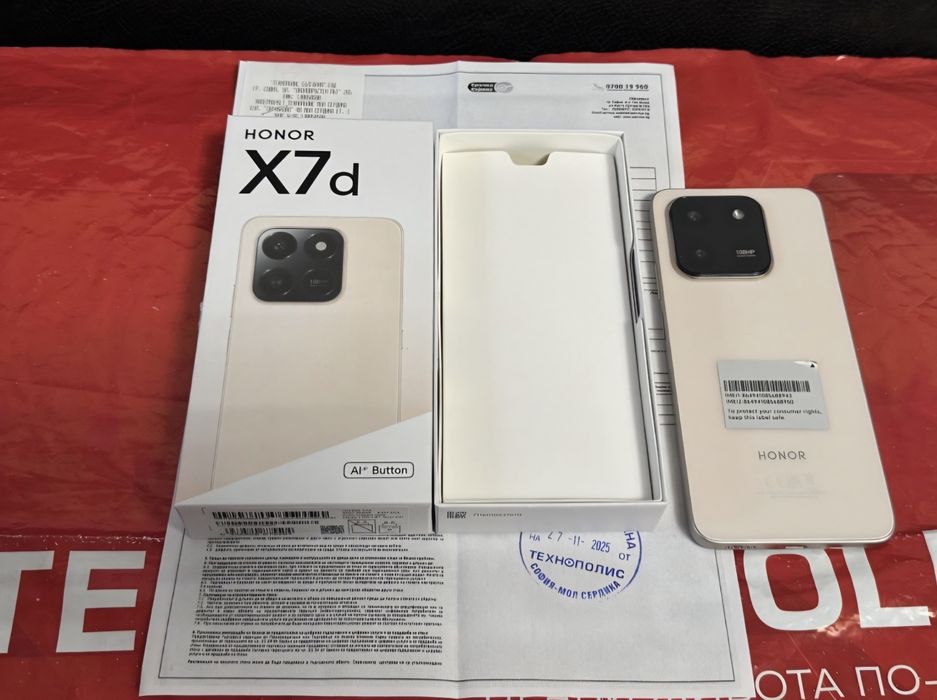 ЧИСТО НОВ 256GB Honor X7d Гаранция Технополис 2027г. Desert Gold