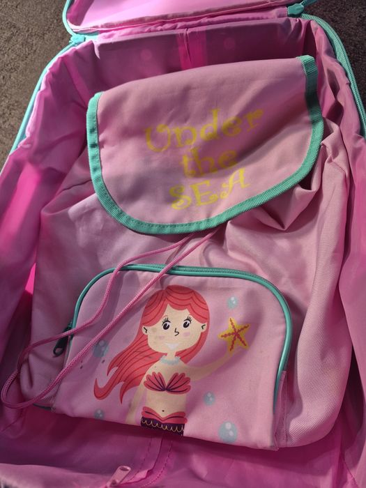 Set troler și rucsac copii "Under the sea" cu sirenă - roz - troller cu roți 46 cm, pret fix 55 lei