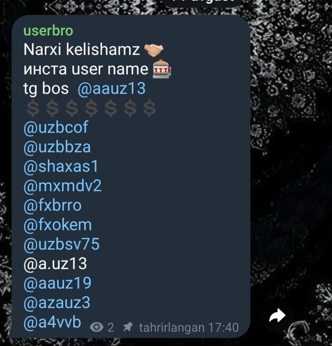 instagram uchun userlar bor narx kelishiladi