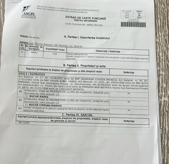 Teren intravilan 534 mp pentru casa pe str ghinzii 153