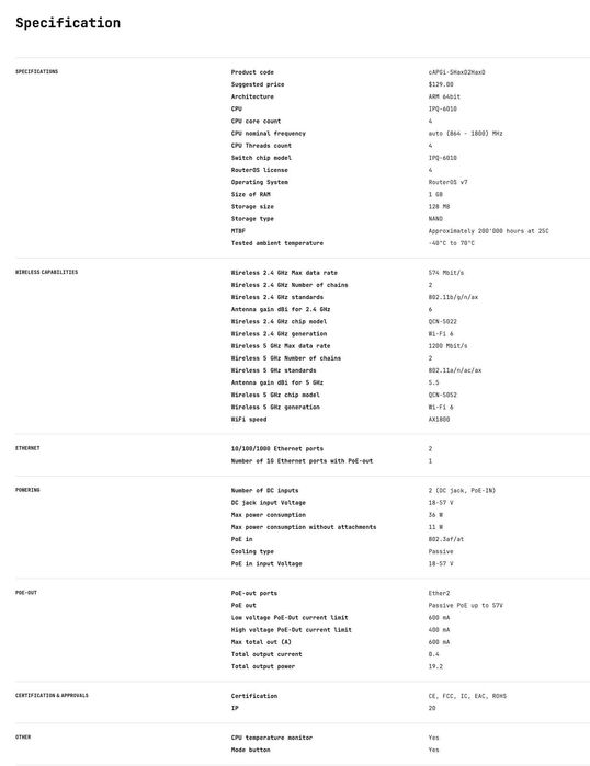Acces Point tavan — WiFi  6 AX1800 — MikroTik cAP ax (cA VPGi-5HaxD2HaxD) — Lot 7 buc - 360 RON/buc