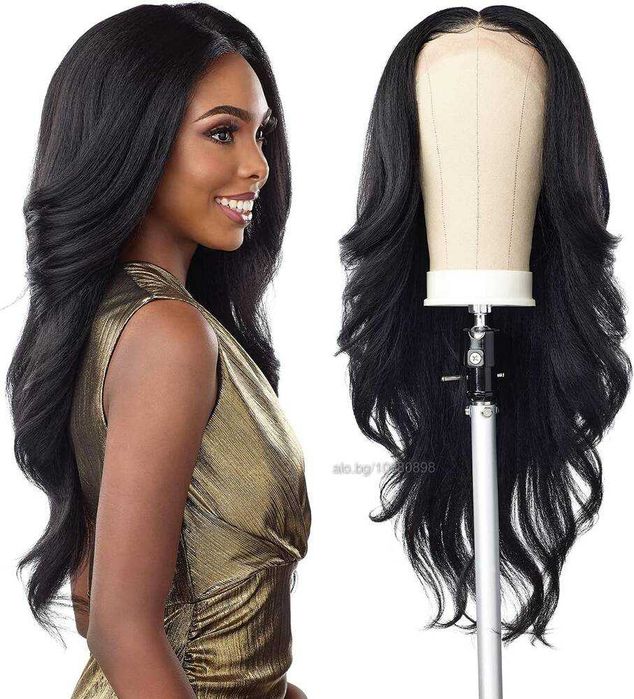 Дълга черна синтетична перука 75 см с Lace Front 13×4