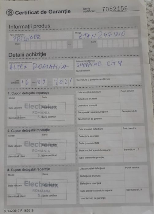 Frigider cu doua usi ZANUSSI ZTAN24FW0, 205 l