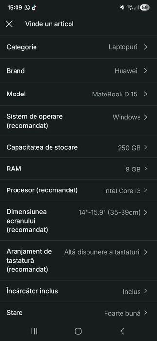 Laptop Huawei MateBook D 15