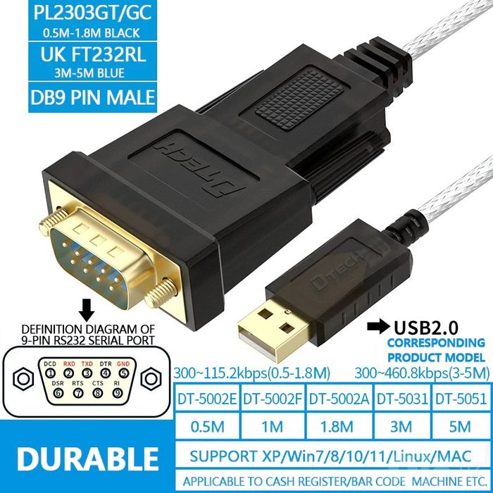 # USB RS232 DTech DT-5002A Serial COM DB9 Переходник адаптер Original