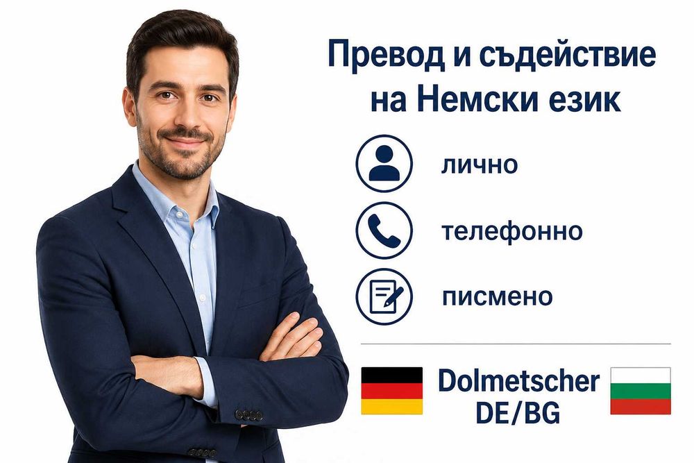 Превод и съдействие на Немски език – лично, телефонно, писмено,  Dolmetscher DE/BG