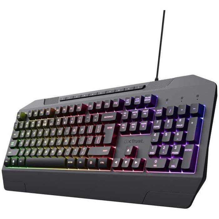 Tastatura Gaming Trust GXT836 EVOCX, membrană, iluminare LED RGB, 12 taste media, anti-ghosting, PC, laptop, negru