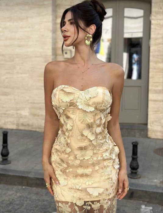 Елегантна рокля | 3D цветя | Официална | НОВА