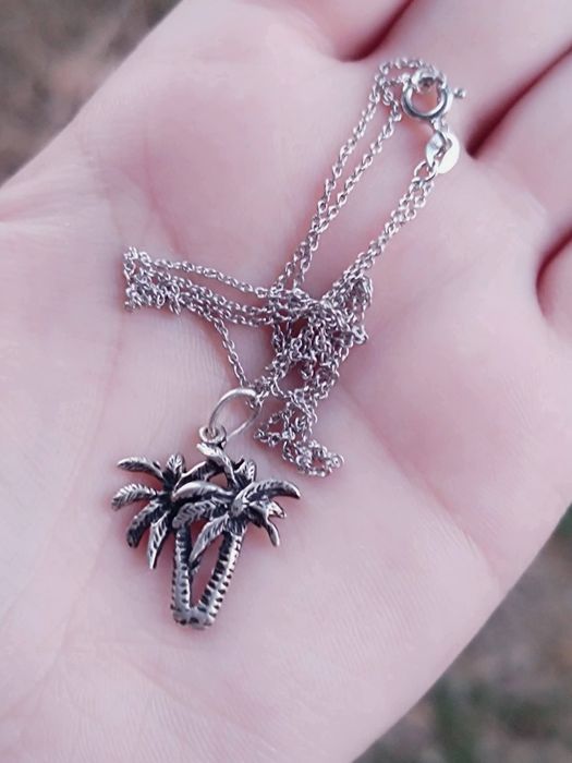 Colier/lanț și pandantiv vechi, argint 925, pandantiv in forma palmier