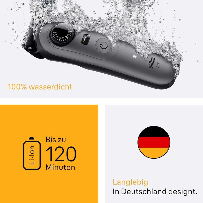 ПРОМО Нов 2г Гаранция Водоустойчив Тример за Брада Braun Beard Trimmer Seria 5 BT5560, до 120 мин. Работа