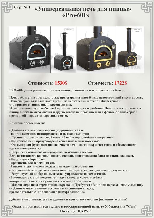 печь для пиццы «Pro-603» для ресторанов и кухонь, смокер, мангал