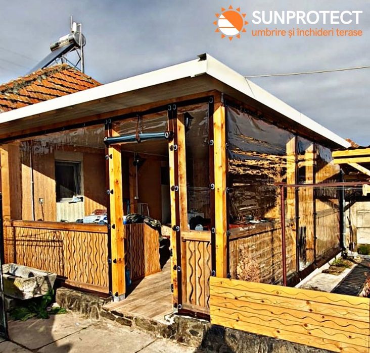 Închidere Terase Folie. Rulou casetat, Rulou Simplu, Panou cu butoni.