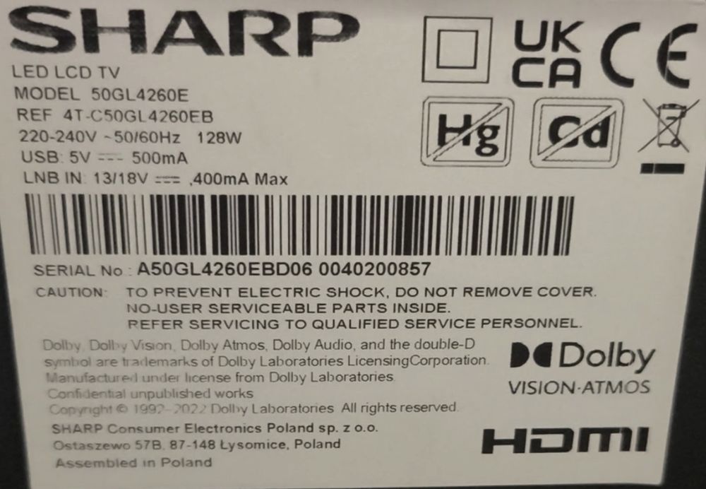 Televizor Sharp LED 126 cm, 4K, Google TV