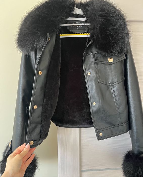 Черно кожено яке с пух