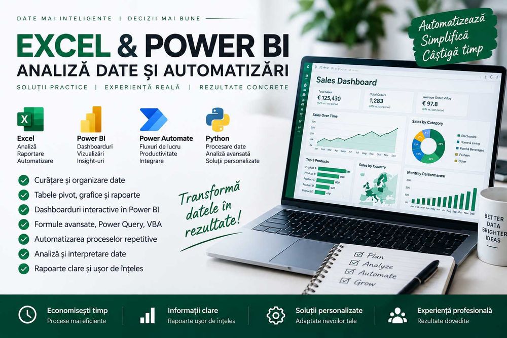 Excel, Power BI, analiză date și automatizări | Experiență profesională