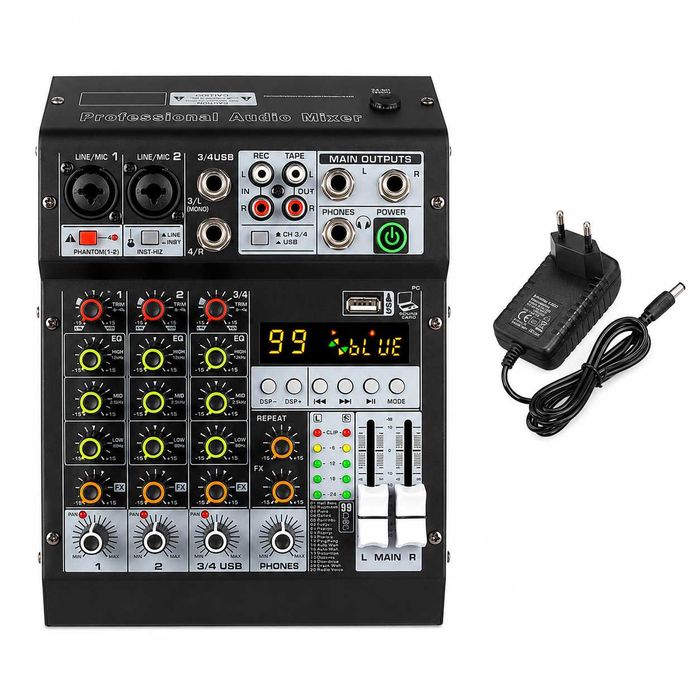 Pasiv mixer audio 4 canale KT4M Stereo canal USB Bluetooth 99 digital DSP efecte LED ecran
