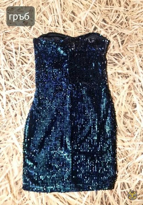 Ефектна еластична пайетирана рокля в зелено-сини  нюанси. XS-S / НОВА