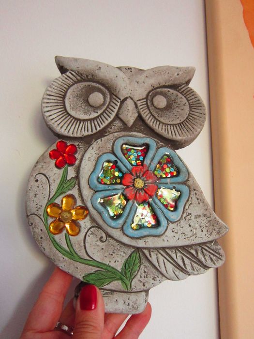 cadou rar Bufnita cu flori  handmade Germany'80