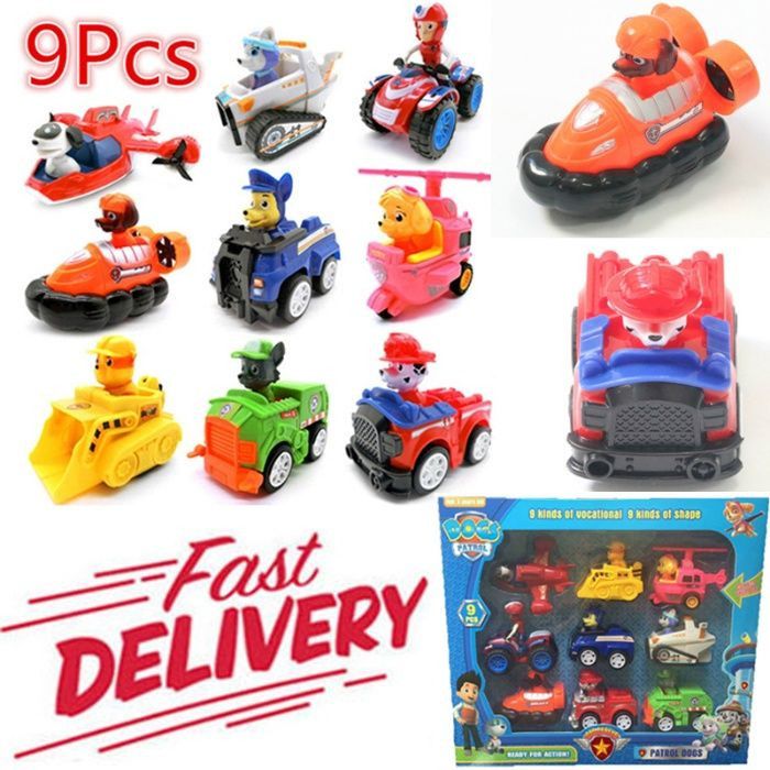 Комплект колички пес патрул коли 9части paw patrol райдер еверест скай