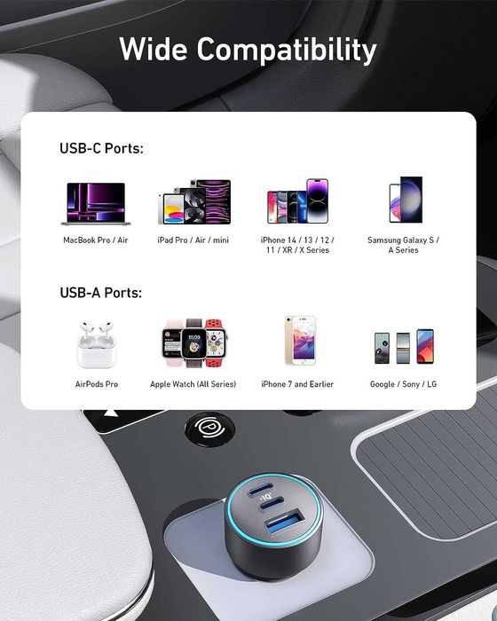 Anker 535 USB-C зарядно за кола,67W,Fast Charger,с 3 порта,PIQ 3.0