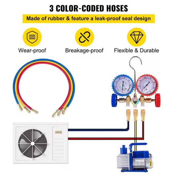 VEVOR Вакум Помпа с манометри за климатична система 120 л/м