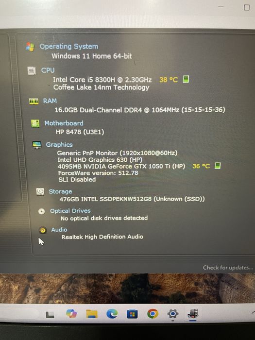 Laptop Gaming HP Omen, GTX 1050Ti, 16gb ram, i5-8300H, ssd