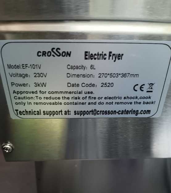Професионален електрически фритюрник CROSSON 6L с изпускателен кран за олио, неръждаема стомана, 30-минутен таймер