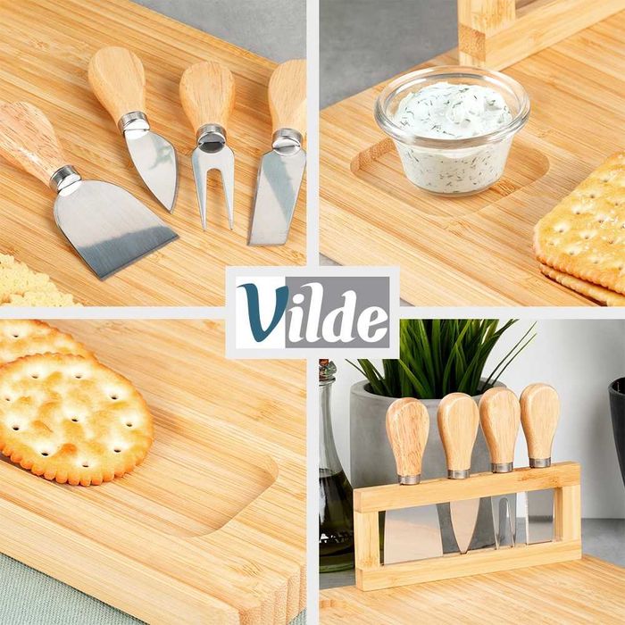 Бамбукова дъска за сирена с магнитна лента и 4 бр.ножове