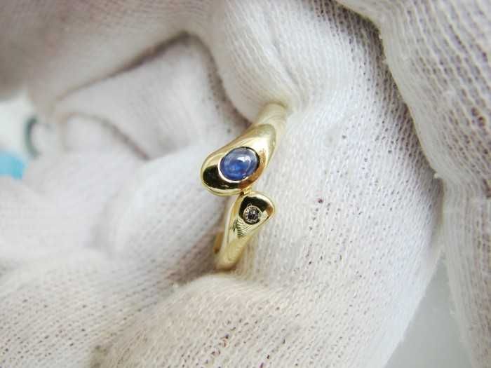 Inel Aur 14K Inel Aur Sarpe Cu Safir Si Diamant Unicat Designer Milo