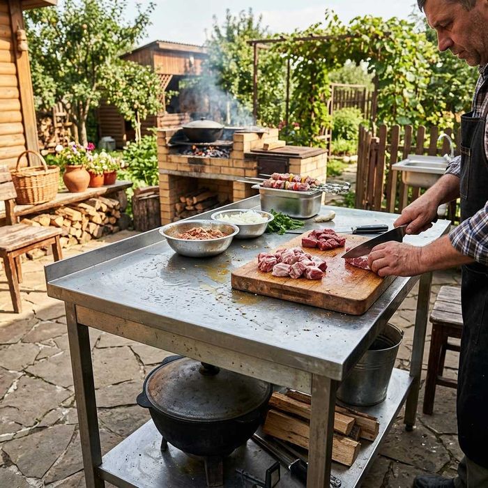 Стол из нержавейки для двора и мангала Dacha stoli Nerjavey