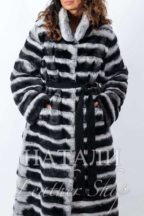 Ексклузивен дълъг кожух от чинчила 2 в 1