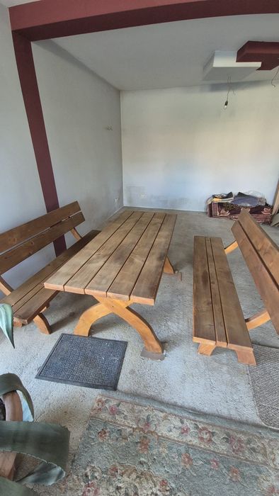 Vand set terasă,lemn masiv,masă si doua bănci
